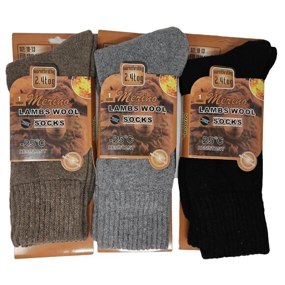Men's Lamb Wool Crew Socks, Merino Comfy Warm Winter Sox, 3 Pairs, Sz 10-13 NEW - Picture 1 of 3